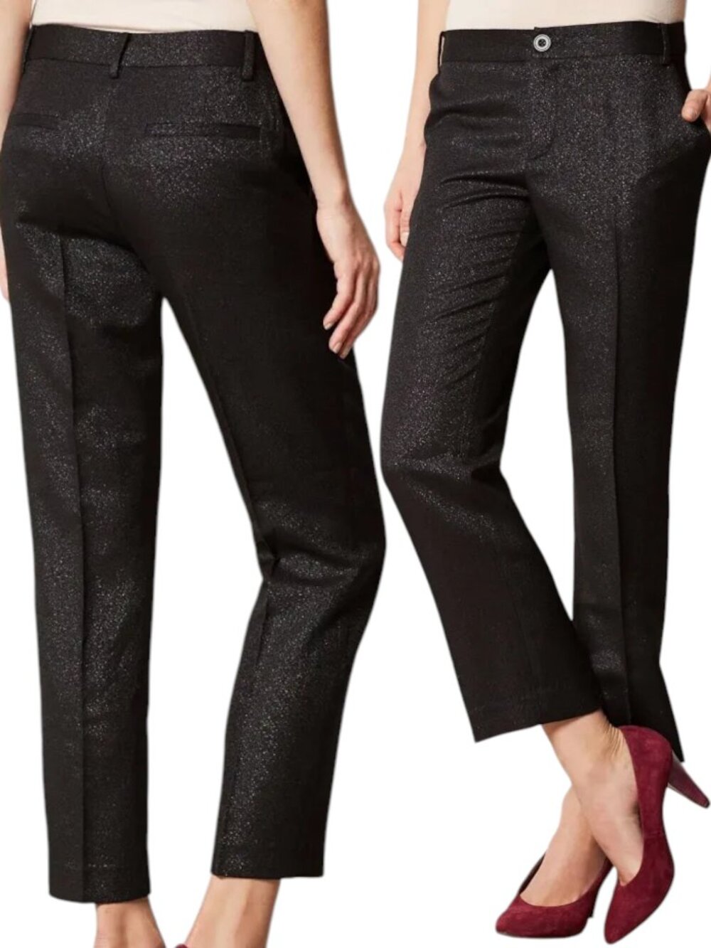 Cartonnier for Anthropologie Lou Straight Sparkly Ankle Pants - Black - 4